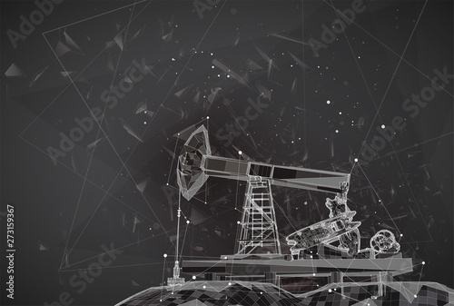oil derrick. vector 3d object. mining of minerals. abstract explosion of particles.