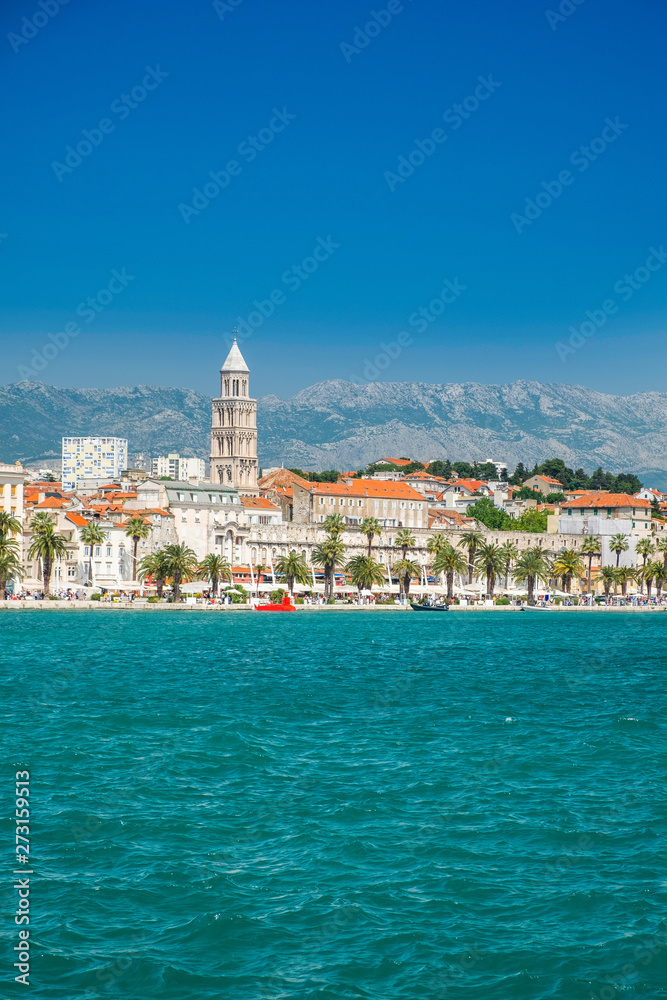 Split, Croatia, view on waterfront and old city, Adriatic coast, seascape