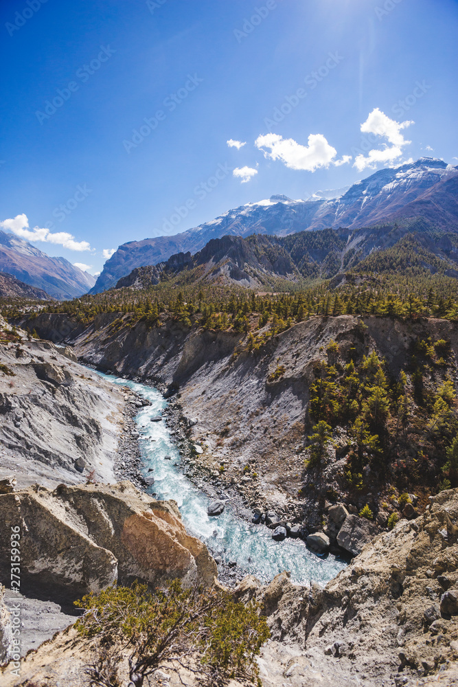 Marsyandi river valley. Himalayan mountains. Annapurna circuit trek Marsyandi river valley. Himalayan mountains. Annapurna circuit trek