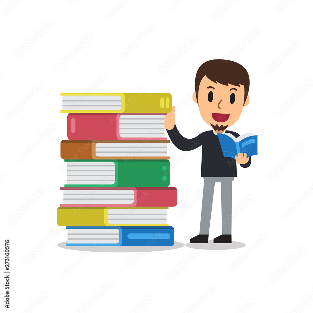 Vector cartoon a man and books for design.