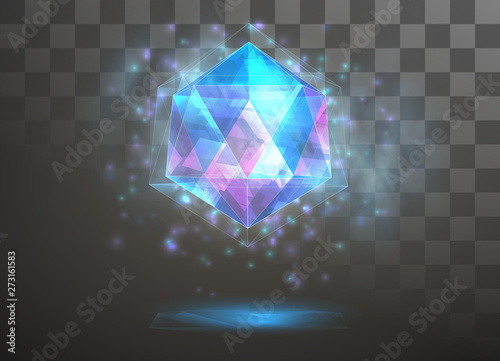 vector crystal. power and energy of the elements. blue, violet, neon glow. photo