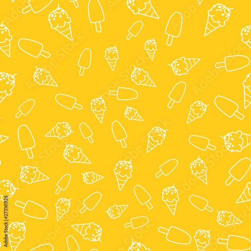 Ice cream cone seamless pattern in yellow background