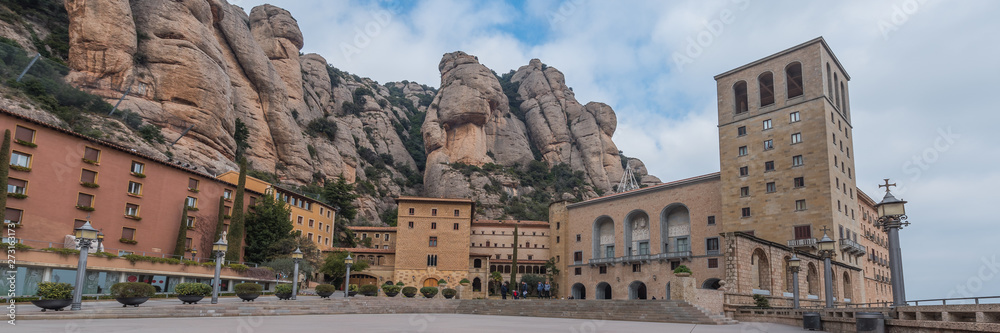 Santa Maria de Montserrat Abbey in Monistrol de Montserrat, Catalonia, Spain.