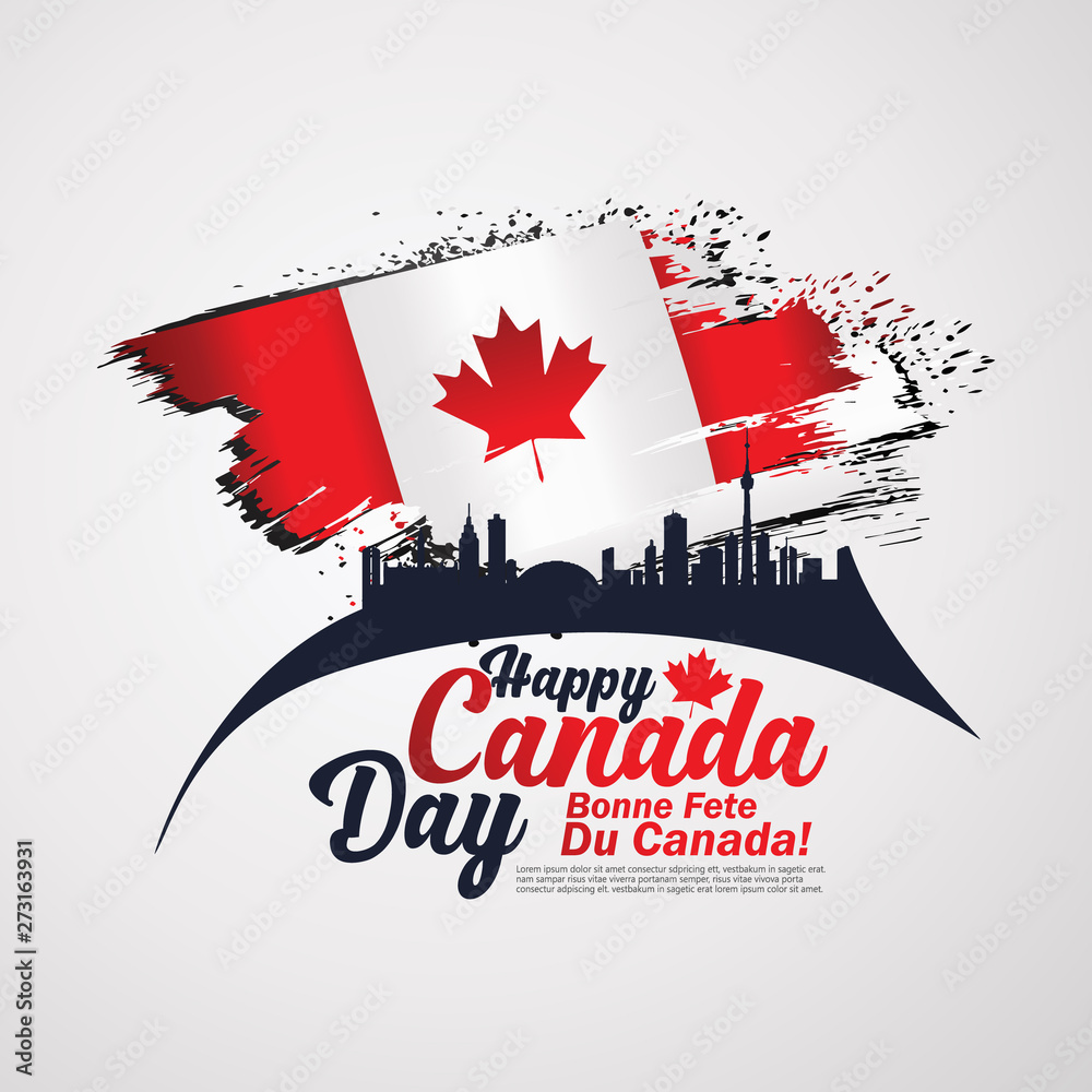 First of July Canada Day, greeting card background with typography design,