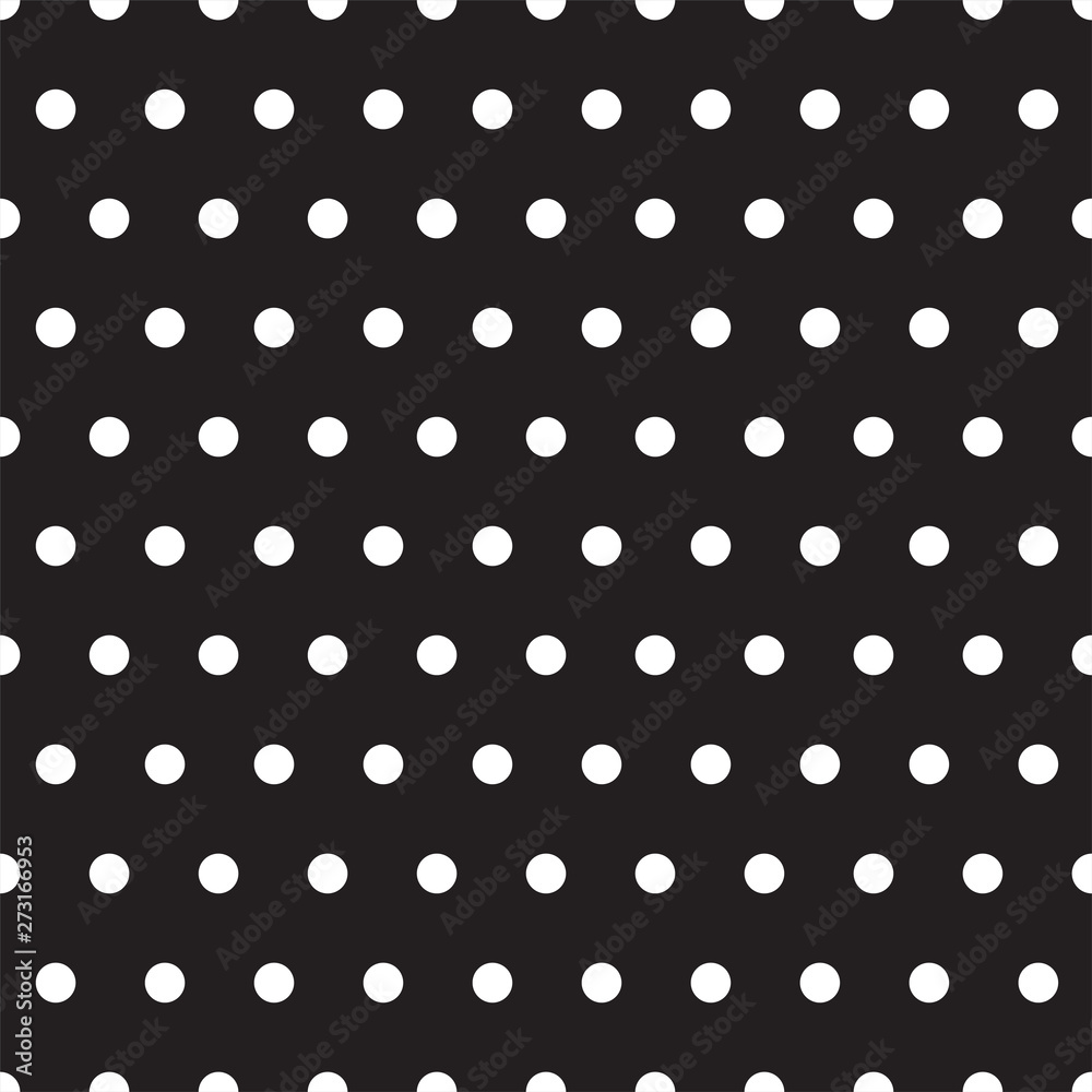 Vector illustration of small white polka dots on black background. Seamless classic retro pattern for textile printing or web. Flat design. Vector illustration of small white polka dots on black background. Seamless classic retro pattern for textile printing or web. Flat design.