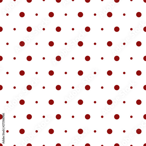 Vector illustration of small black red polka dots on white background. Seamless classic retro pattern for textile printing or web. Flat design.