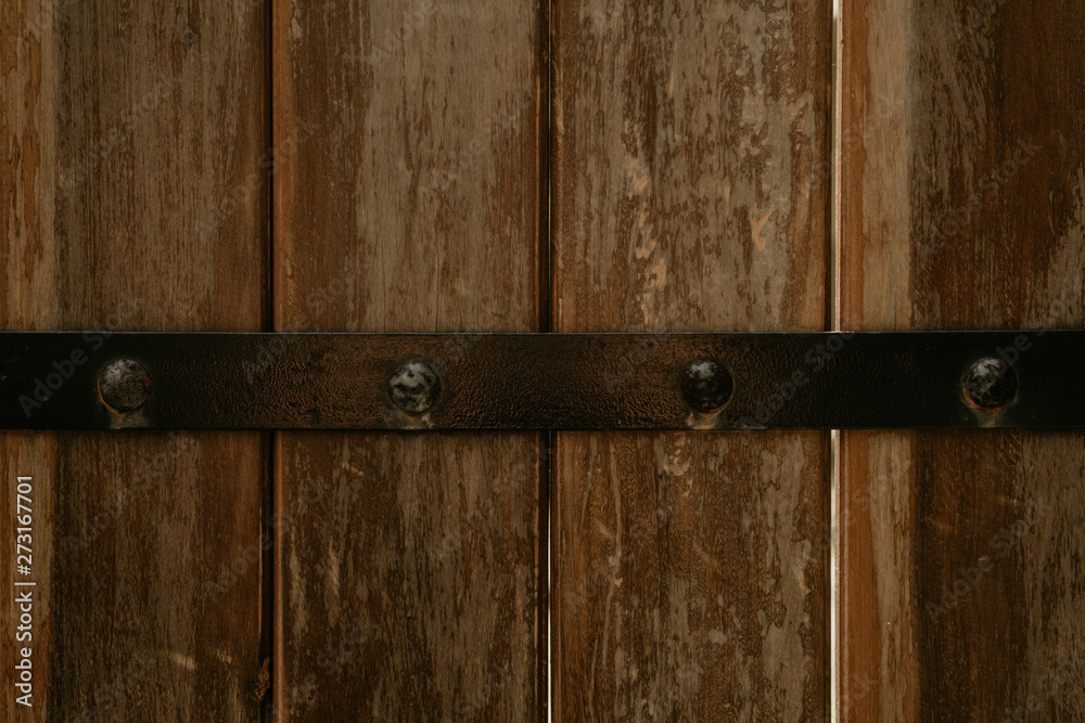 Dark Brown vintage wood vertical texture with metal plank background