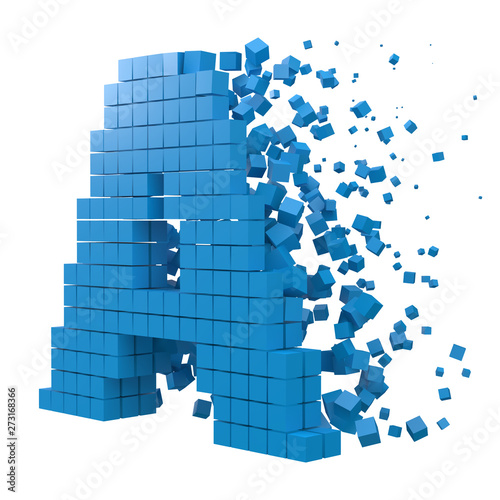 letter A shaped data block. version with blue cubes. 3d pixel style vector illustration.