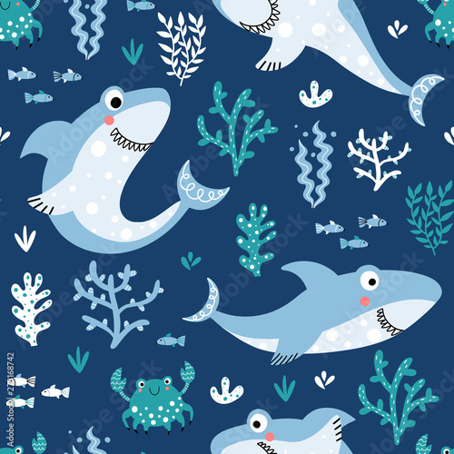 Funny shark seamles background