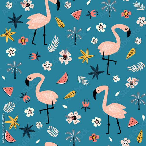 Tropical pattern with flamingos © rosypatterns