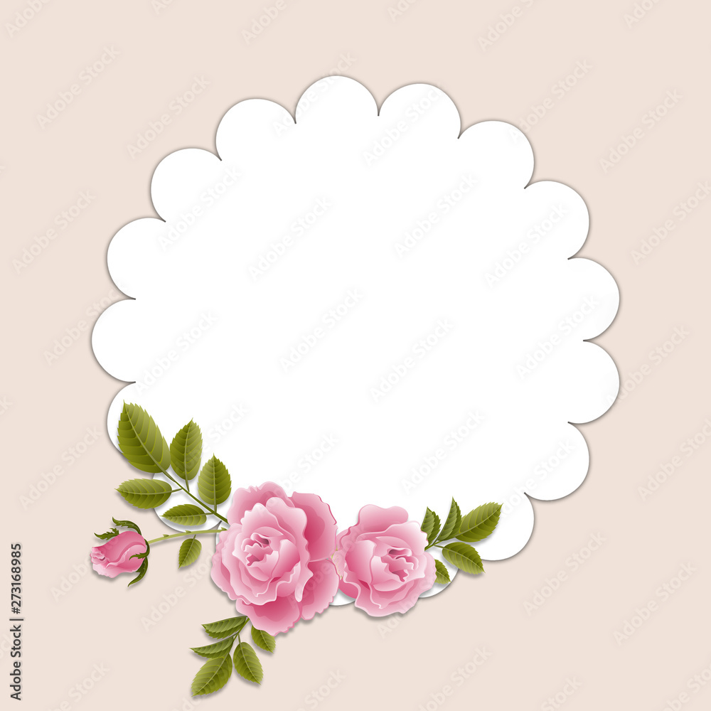 Rose flowers composition and round frame .