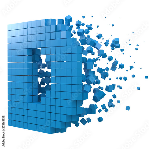letter D shaped data block. version with blue cubes. 3d pixel style vector illustration.