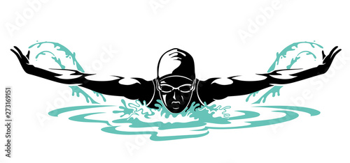 Swimmer Female Front View, Butterfly Swim