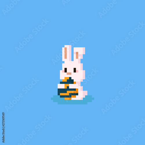 Pixel cute rabbit hugging the easter egg.Easter day.8bit.