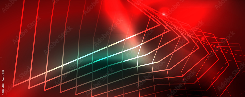 Fototapeta premium Shiny glowing design background, neon style lines, technology concept, vector