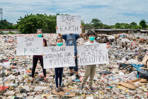 Group of people protesting uses of plastic