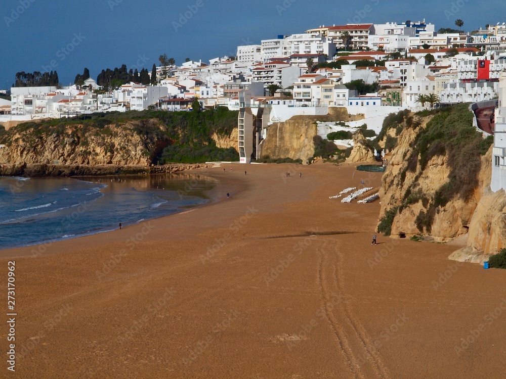 Beautiful aerial cityscape of Albufeira in Portugal with white houses