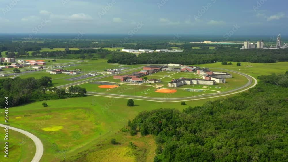 Aerial flyover federal prison compound in Florida