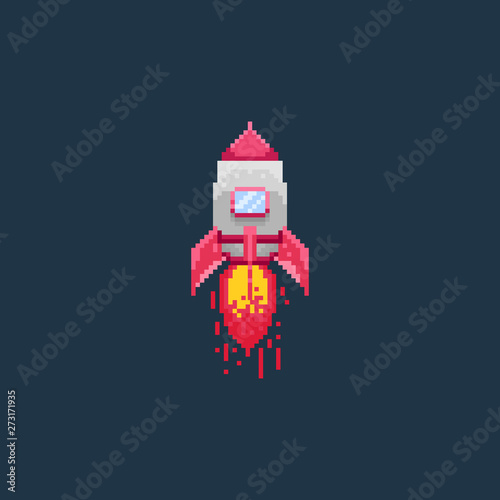 Flying rocket.Pixel art vector.eps10.