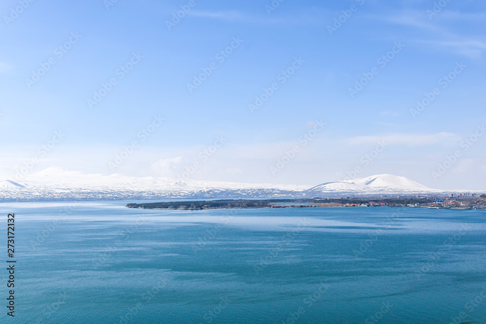 view of the blue water of the lake Sevan