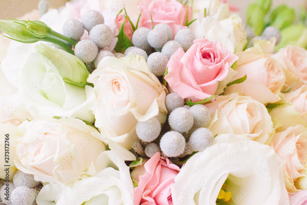 Background of a bouquet of roses and eustoma, macro, close up. Background of a bouquet of roses and eustoma, macro, close up.