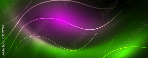 Shiny neon lines template - northern lights glowing blur lines. Futuristic style glow neon 80s disco club or night party techno template
