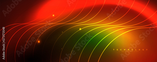 Shiny neon lines template - northern lights glowing blur lines. Futuristic style glow neon 80s disco club or night party techno template