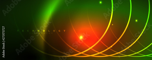 Shiny neon lines template - northern lights glowing blur lines. Futuristic style glow neon 80s disco club or night party techno template