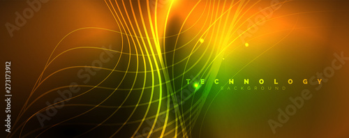 Shiny neon lines template - northern lights glowing blur lines. Futuristic style glow neon 80s disco club or night party techno template
