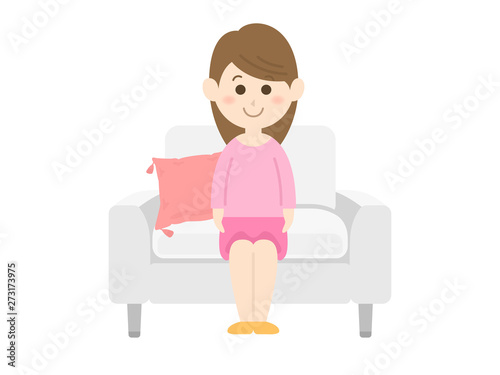 ソファに座る女性のイラスト