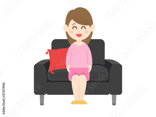 ソファに座る女性のイラスト