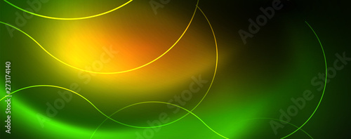Shiny neon lines template - northern lights glowing blur lines. Futuristic style glow neon 80s disco club or night party techno template