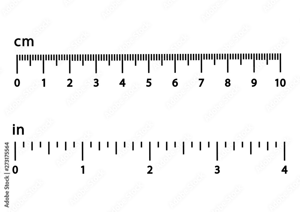 Centimeters and inches. Black scale with numbers for rulers. Different  units of measurement. Vector illustration Stock Vector