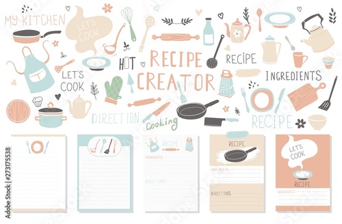 Modern Recipe card template set for cookbook. Menu Creator Vector Illustration.