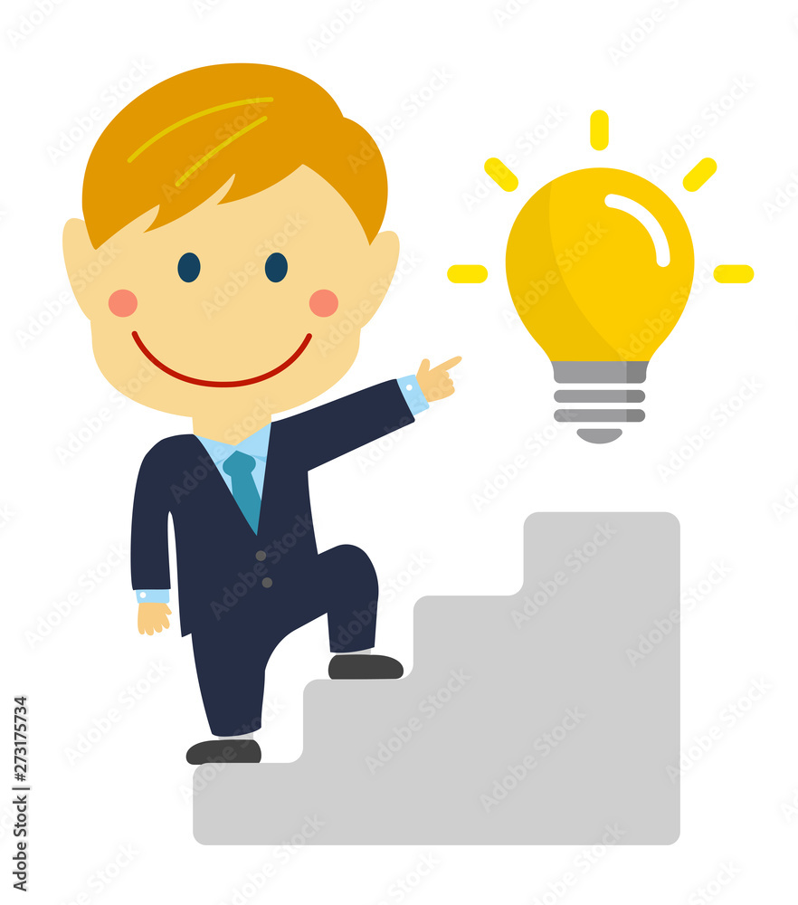 deformed cartoon businessman illustration of going up the stairs aiming for business innovation ( caucasian worker) deformed cartoon businessman illustration of going up the stairs aiming for business innovation ( caucasian worker)