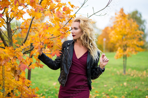 portrait of young beautiful woman in autumn park