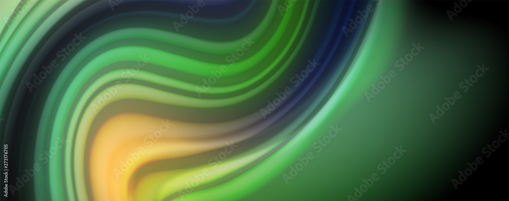 Abstract wave lines fluid rainbow style color stripes on black background. Artistic illustration for presentation, app wallpaper, banner or poster