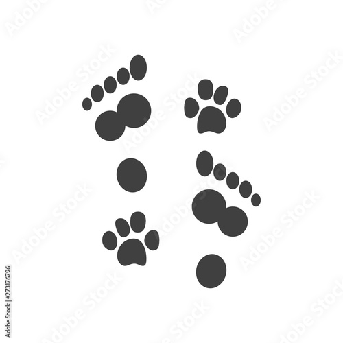 Prints of human feet and dog paws vector icon