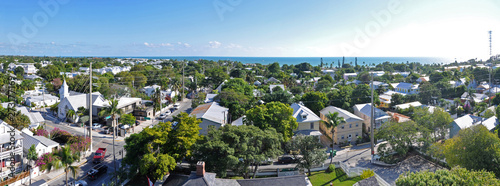 Aerial view of Key West Old Town and Whitehead Street from Key West Lighthouse in Key West, Florida, USA.