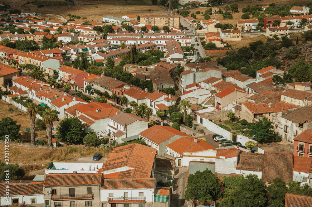 Roofs of houses and streets in rural area at Trujillo