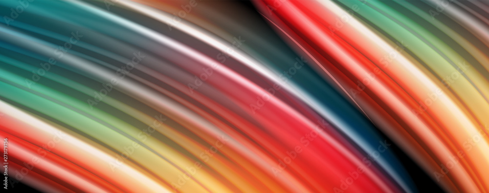 Abstract wave lines fluid rainbow style color stripes on black background. Artistic illustration for presentation, app wallpaper, banner or poster Abstract wave lines fluid rainbow style color stripes on black background. Artistic illustration for presentation, app wallpaper, banner or poster