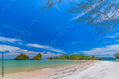 Beautiful sandy beaches and pine tree views at Paradise Islandin krabi Thailand © rbk365