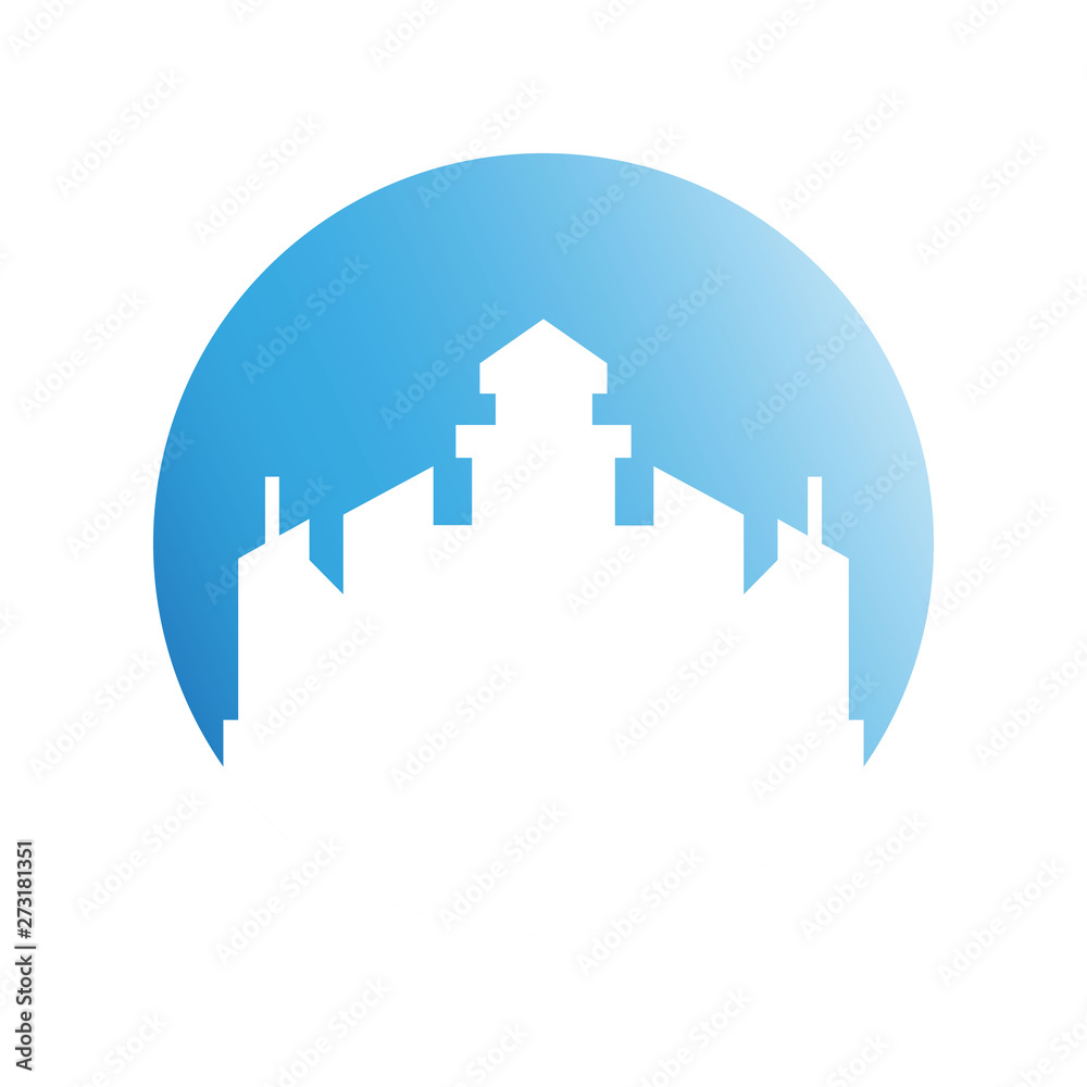 Fototapeta premium city skyline in blue circle background