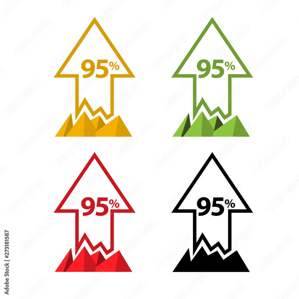 ninety five percent up, upwards arrow illustration ninety five percent up, upwards arrow illustration