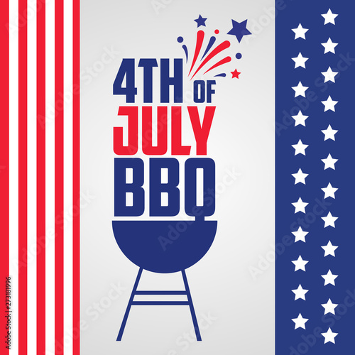 4th july BBQ. With United States flag colors and symbols. Independence day. Ready to use in flyers, posters, social media and decorations. 