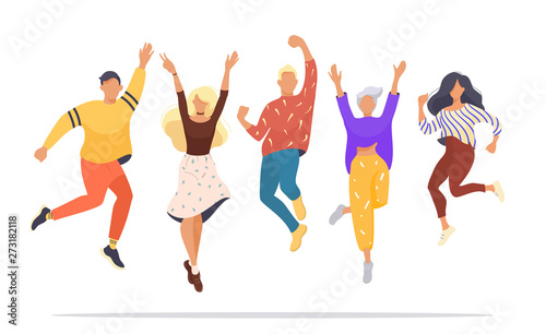 set of jumping successful happy people. Vector illustration concept of team building. Modern vector illustration flat design for web banner, marketing material, business presentation, online advertisi