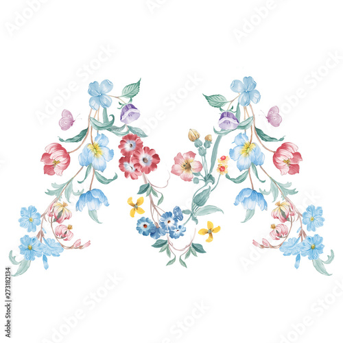 Flower-letter,Beautiful watercolor flowers for your design