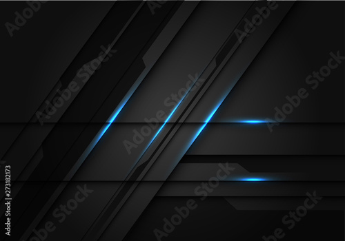Abstract blue light laser on dark grey metallic futuristic design modern technology background vector illustration.