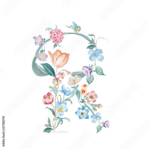 Flower-letter Beautiful watercolor flowers for your design