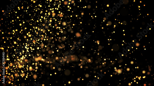 gold particles glisten in the air  gold sparkles in a viscous fluid have the effect of advection with depth of field and bokeh. 3d render. cloud of particles. 109